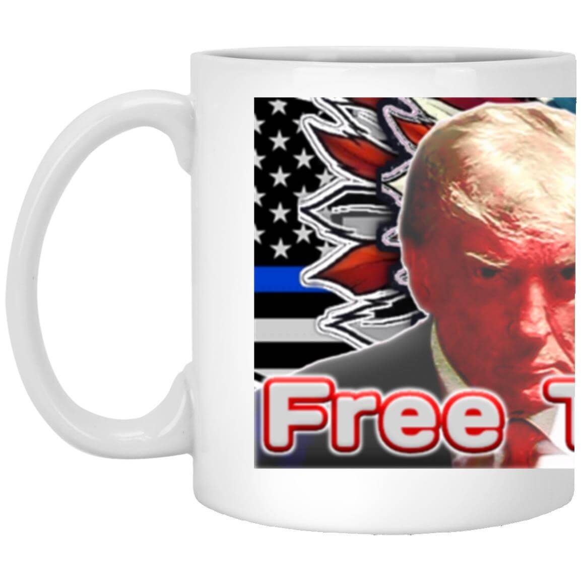 Official MAGA Trump VIP Shop gift mug with Mugshot image and Blue Lives Matter Screaming Eagle theme.
