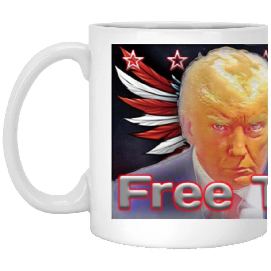 Official MAGA Trump VIP Shop gift mug with Mugshot image and Blue Jean King theme.
